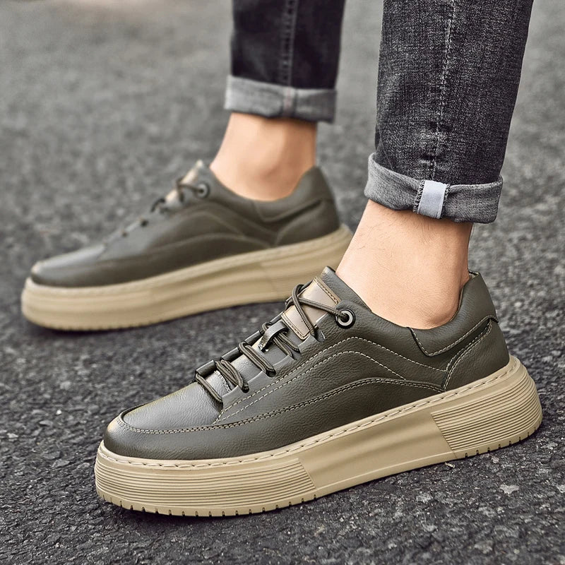 Factory Supply Men Shoes Sneakers Breathable 4 Seasons Board Shoes Casual Sneakers Leather Handmade Height Increase Shoes