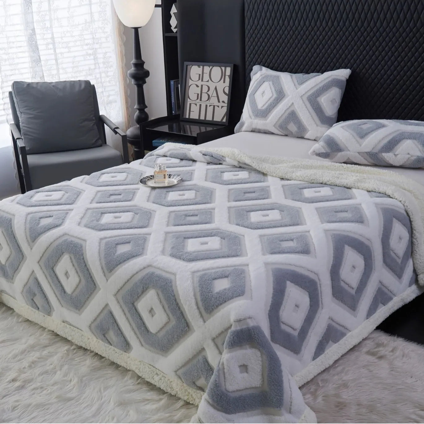 100% Polyester Luxury Jacquard Blanket Diamond Knitted Shawl Printed Geometric Design Four Seasons Use Extra-Large/Large Size
