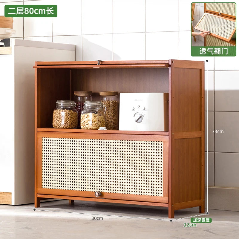 Kitchen Storage Cabinet with Handle, Mesh Door Microwave Oven Rack, Floor Standing Spice Organizer, Multi-Layer Tableware Shelf