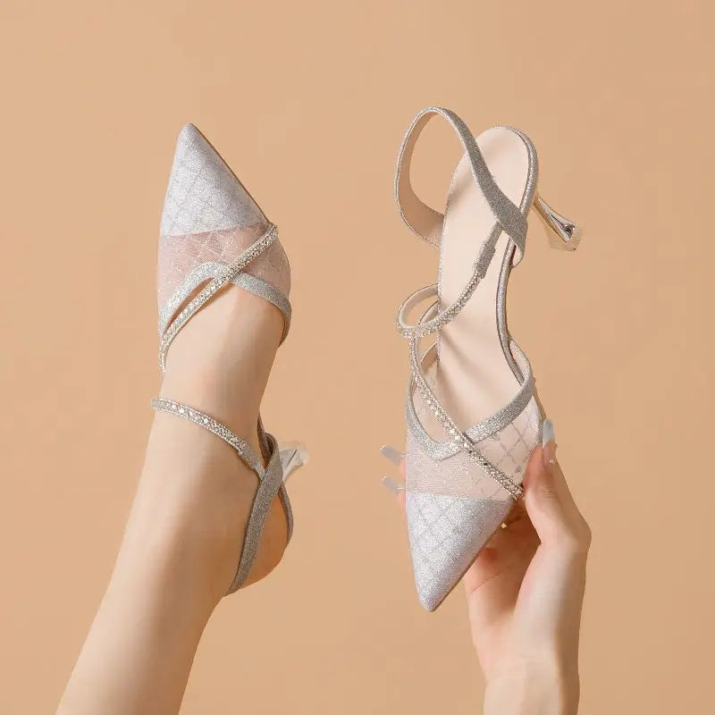 Ladies Shoes Sexy For Party And Weddings Women's Sandals Lace Thin Heels Stiletto Pointed Toe Footwear On Offer Premium Or