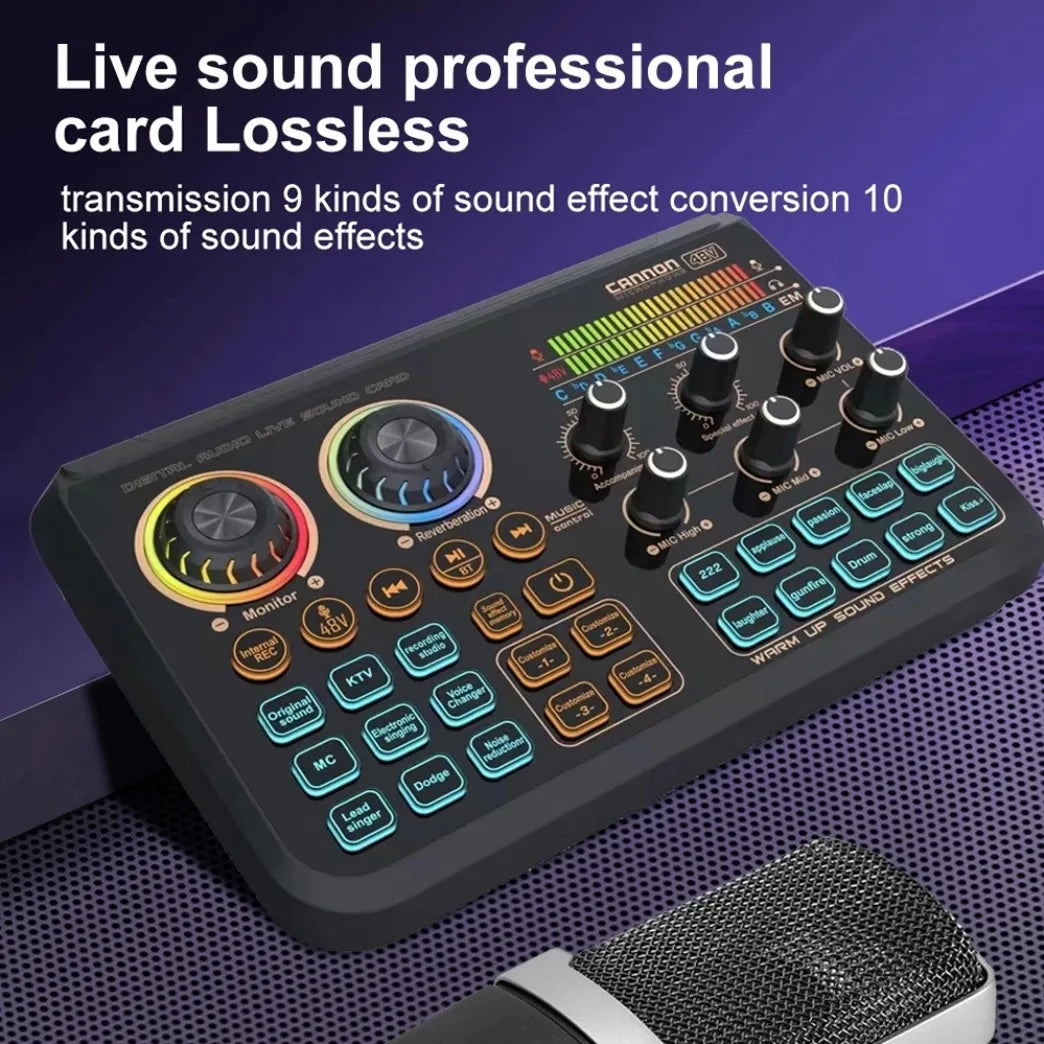 T600 Sound Card 48V Audio interface Mixer Audio Professionale Voice Changer For Karaoke Studio Vlog Recording Live Streaming PC