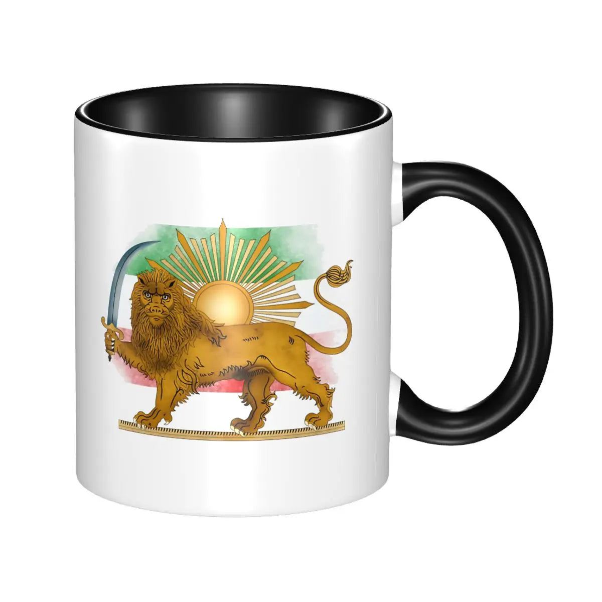 Iran Persia Map & Flag -Shir O Khorshid Lion And Sun Mug Kawaii Porcelain Mug Gift Graphic Creative Cups