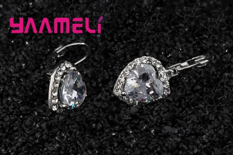 Nice Birthday Valentine's Gift for Women Ladies Fine 925 Sterling Silver Clear Cubic Zircon Excellent Cut Heart Jewelry Sets