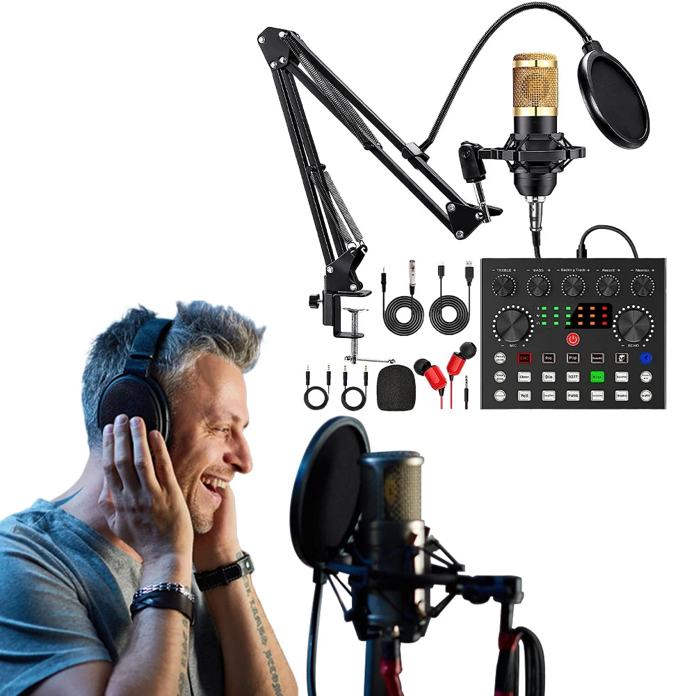 Podcast Equipment Metal Shock Mount Podcast Microphone Bundle Double-Layer Pop Filter for  Windows Gaming Live Streaming