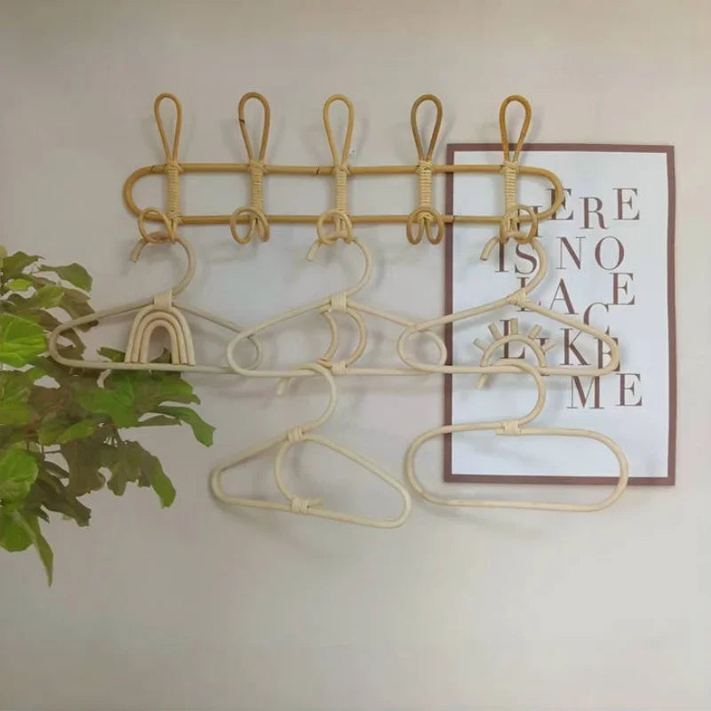 Rattan Hanger Rattan Wall Hooks Kids Garments Organizer Rack Clothes Hat Hanging Hook Kids Room Clothing Storage Decor Hangers