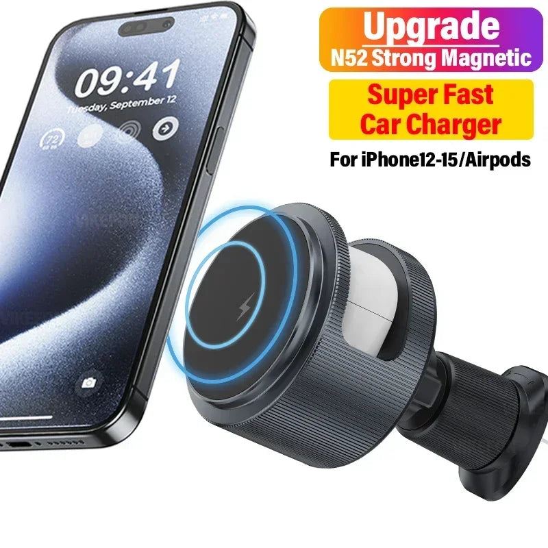 Magnetic 2 In 1 Car Wireless Charger Car Phone Holder Fast Charging Station Mount For  iPhone 16 15 14 13 12 Pro Max Airpods
