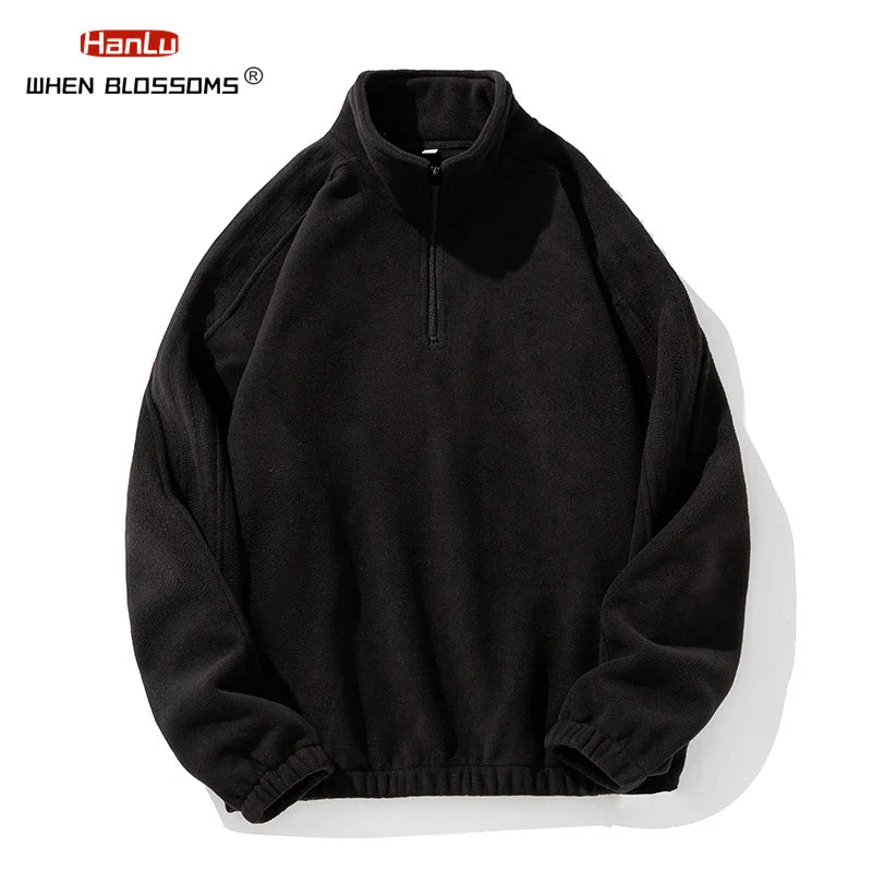 Autumn Winter Fleece Warm Stand Collar Embroidered Half Zip Men's Sweater New WoMen Fashion Streetwear Sweatshirts Casual Coats