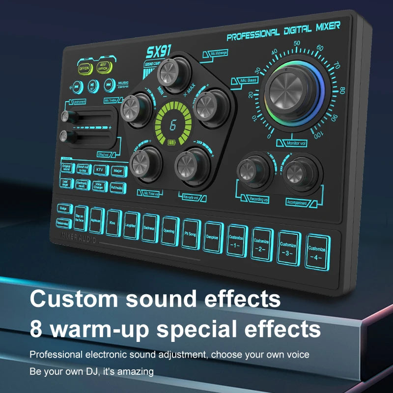 FUHAM SX91 48V Audio Mixer with Voice changer,Podcast Mixer,Sound Card for Phone Gaming Karaoke Studio Live Streaming Podcast