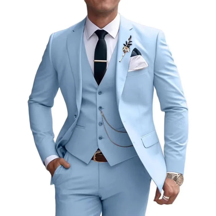 Three-piece suit solid color slim fit suitable for evening banquets and parties It consists a waistcoat a jacket and trousers