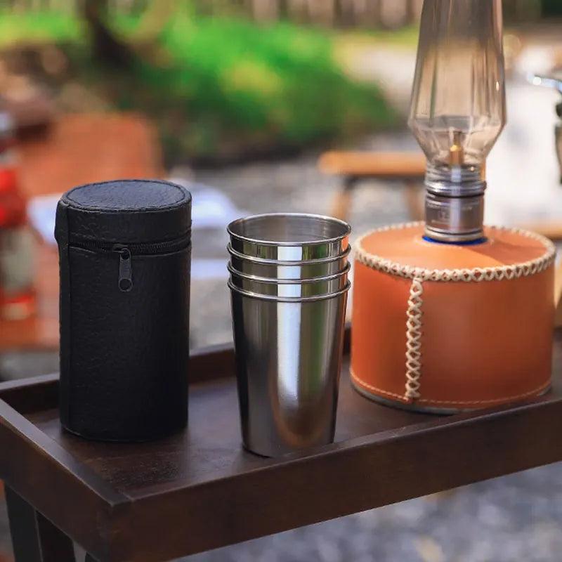 4Pcs Outdoor Travel Stainless Steel Cup Mini Glasses coffee Glasses for Whisky Wine with Case Portable Drinkware 30ml/70ml/170ml