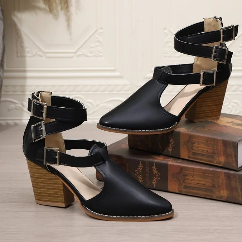 Women's Sandals 2024 New Fashion Casual Ladies Pointed Toe Sexy Soft Leather High Heels Comfortable Women Shoes Heeled Sandal