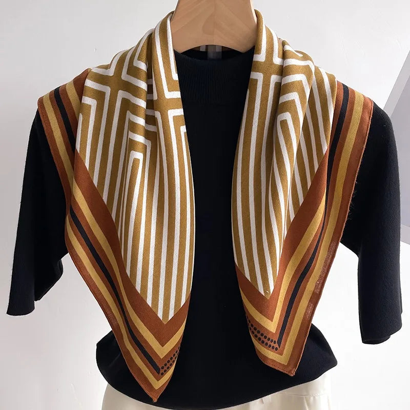 70cm Black and White Striped Back-shaped Scarf for Women Simple Imitation Silk Kerchief Fashion Trendy Headscarf Scarf