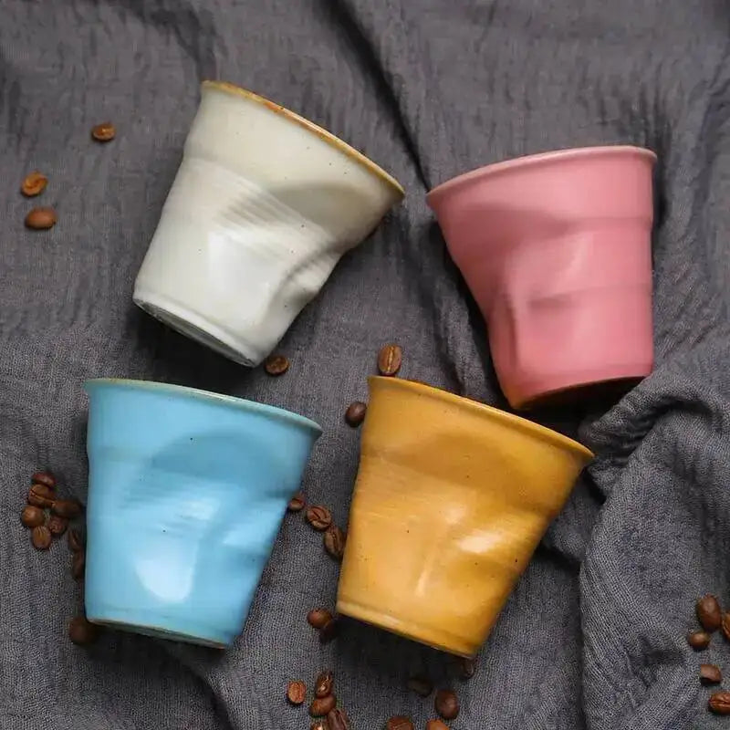 Coarse Pottery Coffee Cup   Hand Kneaded Pleated Cup Ceramic Latte Cup Espresso Cup Afternoon Tea Cup Vintage Cup