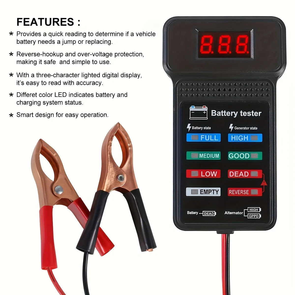 Battery Defect Detection Tool, Battery Health Assessment, Generator Condition Assessment, Battery Diagnostics, Power Equipment Maintenance, Compact Tester, Professional Tester, Reliable Performance, Voltage Tester, Maintenanc