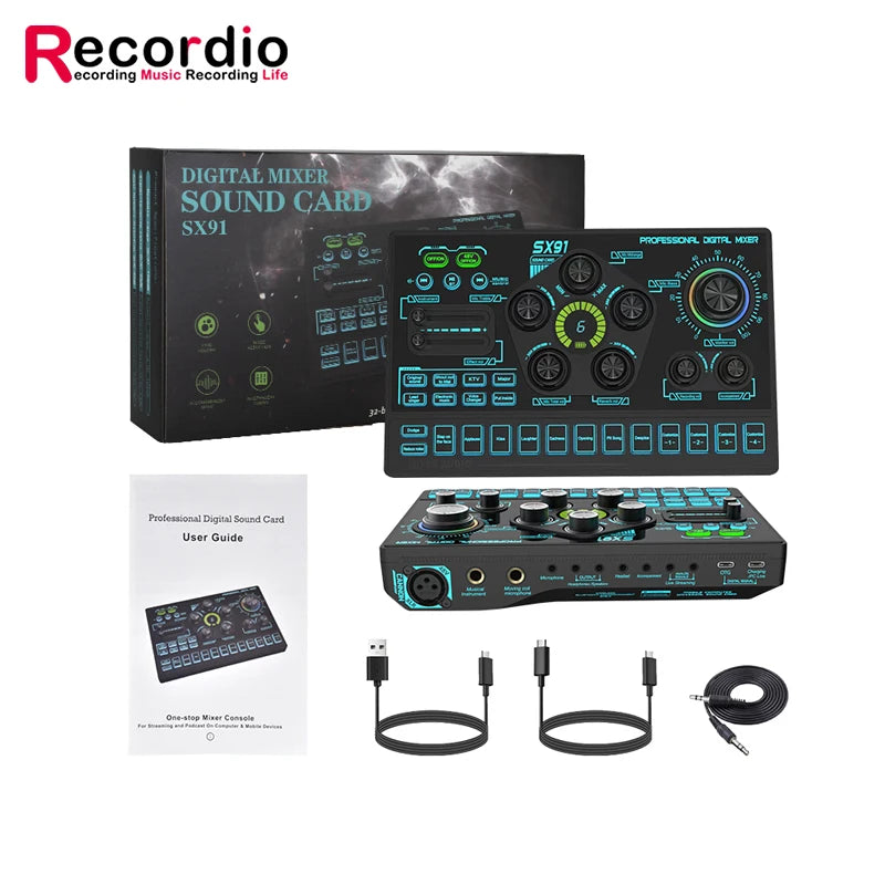 GAX-SX91 Professional Multiple Effects Live XLR Sound Card Audio Interface With 48v for Live Streaming Tiktok Gaming
