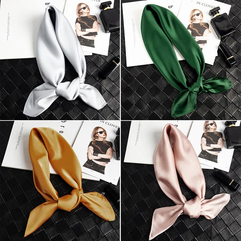 Fashion Solid Kerchief Women Head Scarf For Hair Pink Green White Silk Neck Scarfs Female 70cm*70cm Square Bandanas Lady Scarves