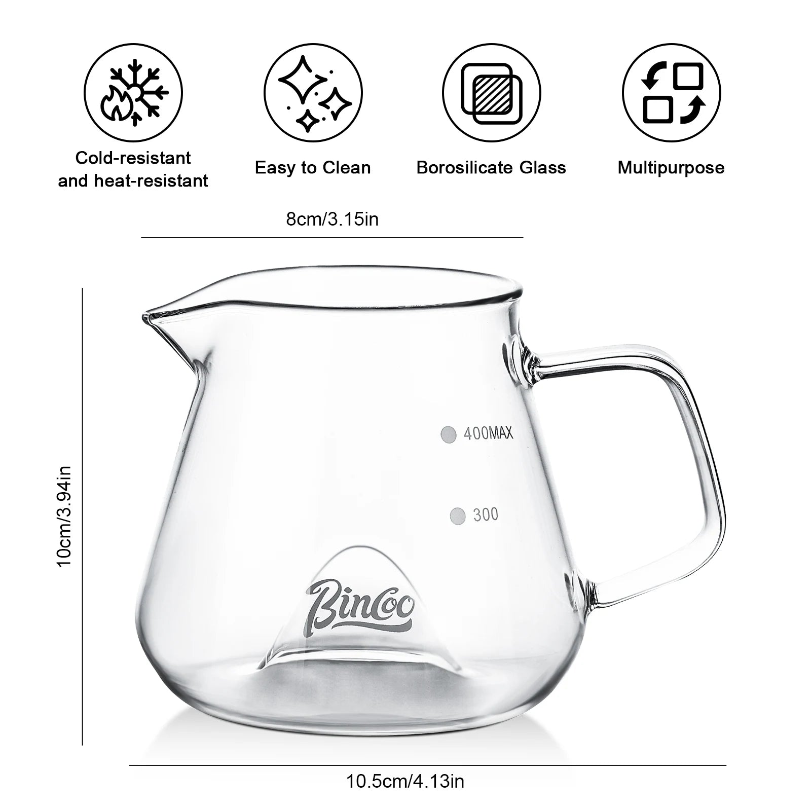 Bincoo 400ML Clear Glass Coffee Carafe Heat Resistant Visual Brewing Control Easy Sharing Pour over Coffee Maker
