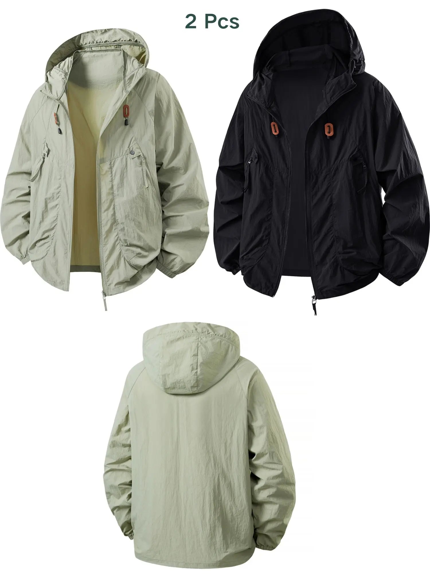 2PCS Women's Clothing Summer Lightweight Hooded Thin Big Pockets Jacket for Outdoor Biking Sun Protection Windbreaker Drawstring