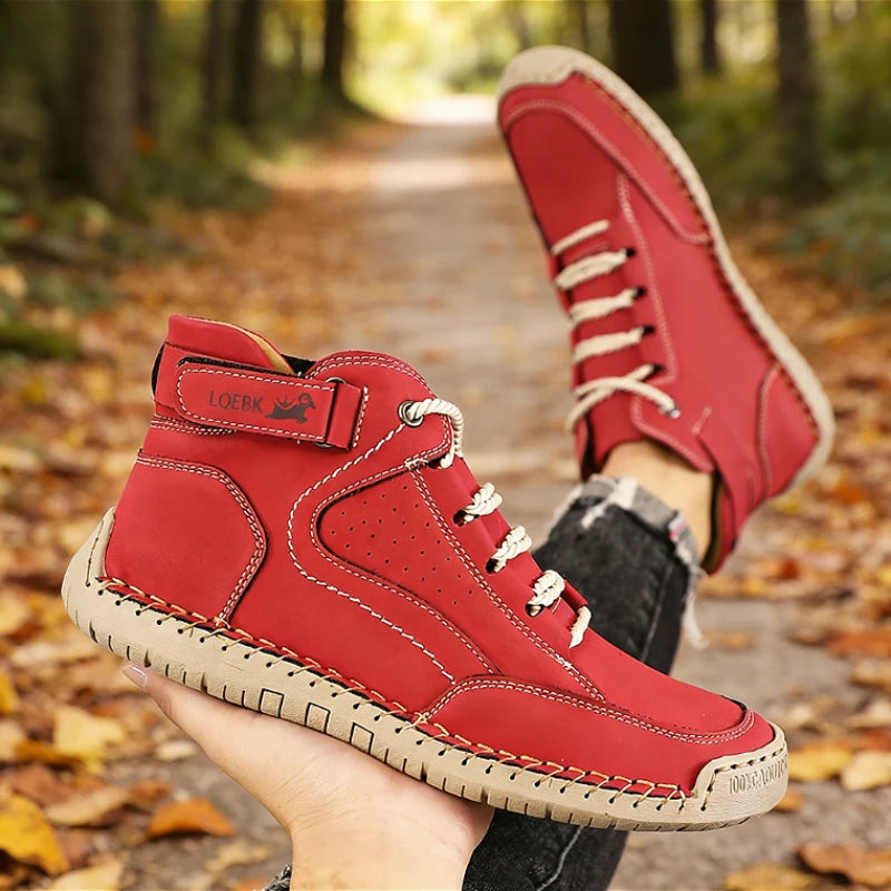 Retro Handmade Stitched Men's High-Top Leather Boots Comfortable Casual Shoes 2026 New Soft Sole Non-Slip Flat Luxury Work Shoes