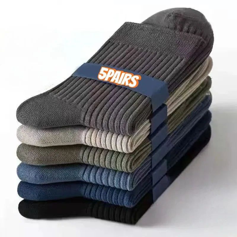 Men's Socks 5-Pair Set - Breathable and Soft, Suitable for All Seasons, Suitable for Casual Sports, Business Dress - Free Item.