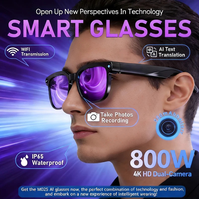 AI Smart Glasses 800W Pixel Camera Photo Video Sunglasses AI ChatGPT Translation Recording Office Meeting Bluetooth Call Glasses