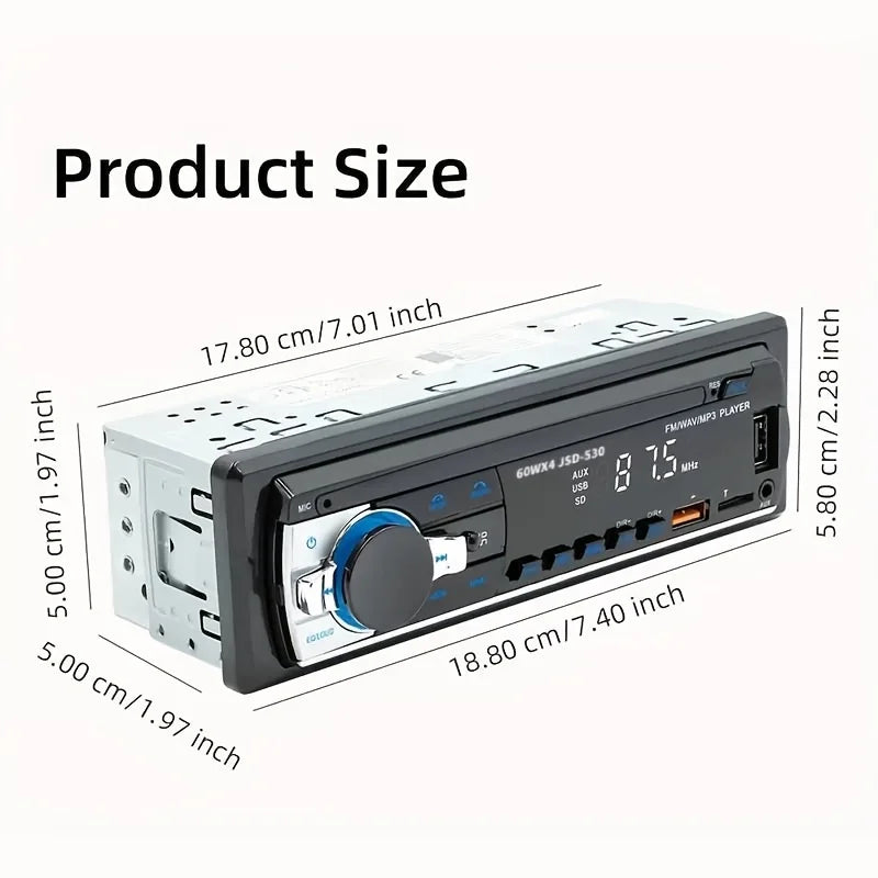 [CAR Stereo] Universal 1Din Car MP3 Player BT Wireless Link Wireless SWC USB Fast Charger TF/AUX/FM Radio & Time Display
