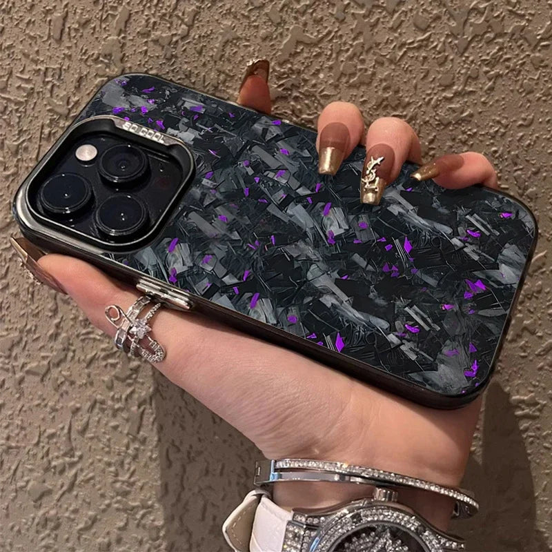 Imitation Forged Carbon Fiber Plating Case for iPhone 11 12 13 14 15 16 Pro Max XS X XR 8 7 PlusShockproof Matte Hard Cover