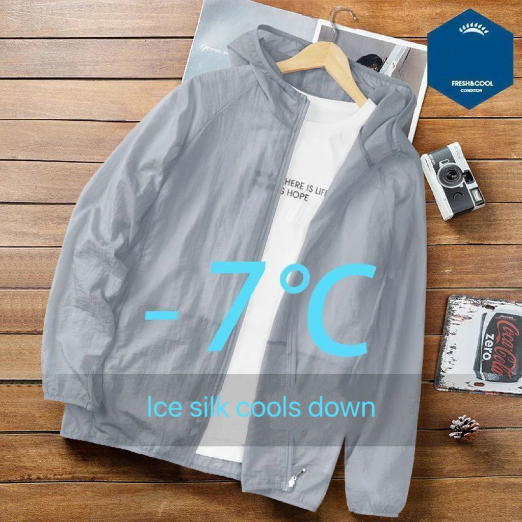 Summer Men's Ice Silk Thin Sun Protection Coats Sportswear Hooded Man Casual Jackets Outdoor Fishing Sunscreen Clothing Top
