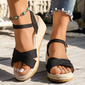Women'S Platform Wedge Sandals Lightweight Summer Strap Casual Rope Sole Bohemian Increased Height Outdoor Wedge Sandals