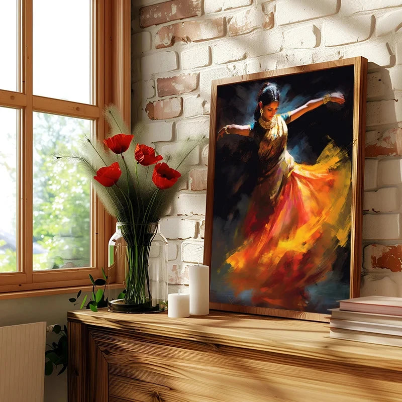 Indian Woman Dance Poster Vintage Traditional Beautiful Indian Woman Art Canvas Painting Wall Print Picture Room Home Decor - Free Item.