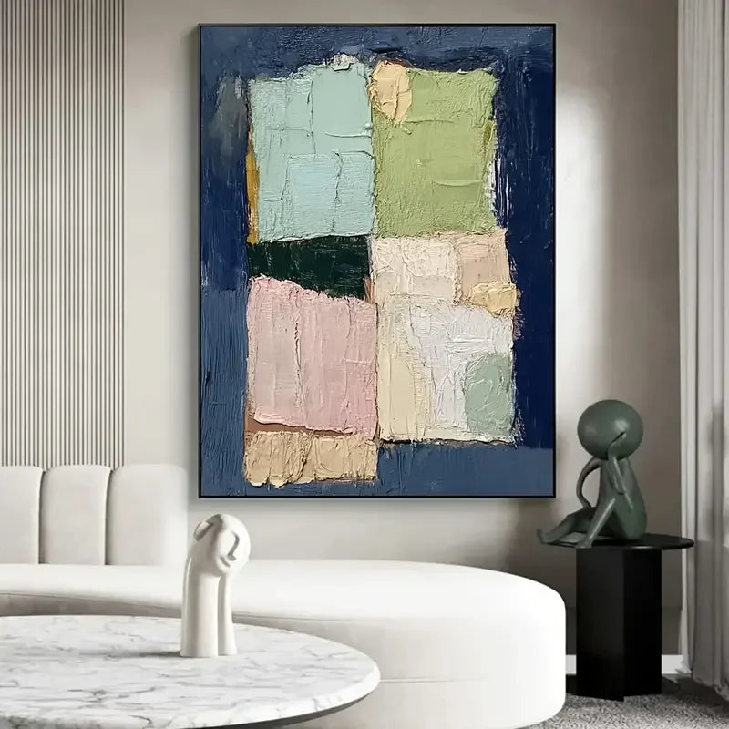 Original Large Beige Blue Abstract Handmade Canvas Painting Gray Minimalist Art White Wall Art Textured Painting Home Decorat