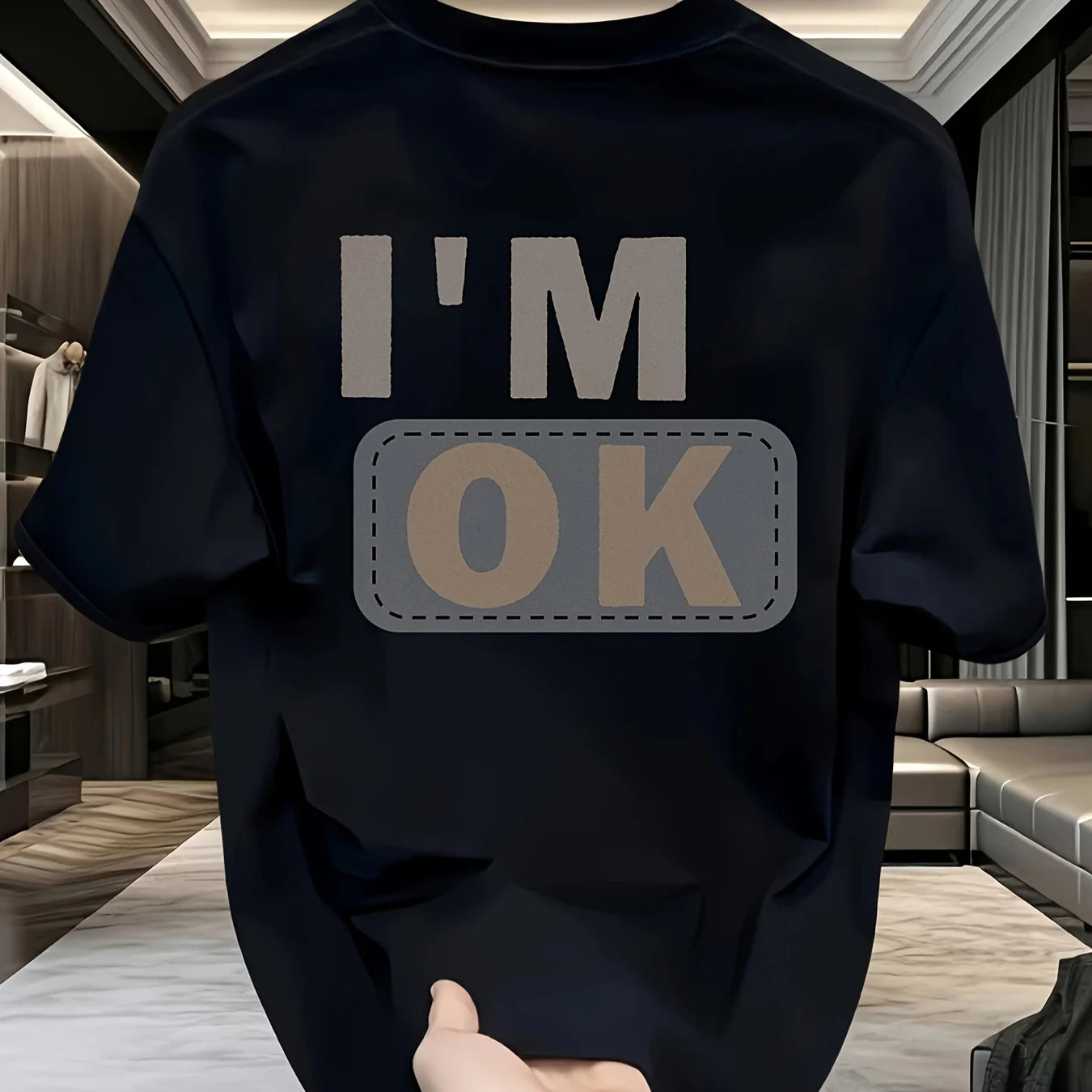 Men's summer 100 cotton fashionable casual sports loose fashion I'm OK letter printed round neck short sleeved T-shirt top
