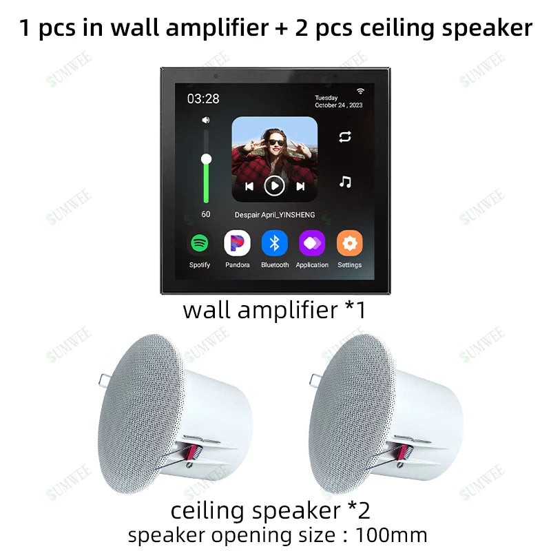 Home Smart Audio Android 11 WIFI System TUYA Control panel Bluetooths wall Amplifier ceiling speakers ALEXA Voice music player