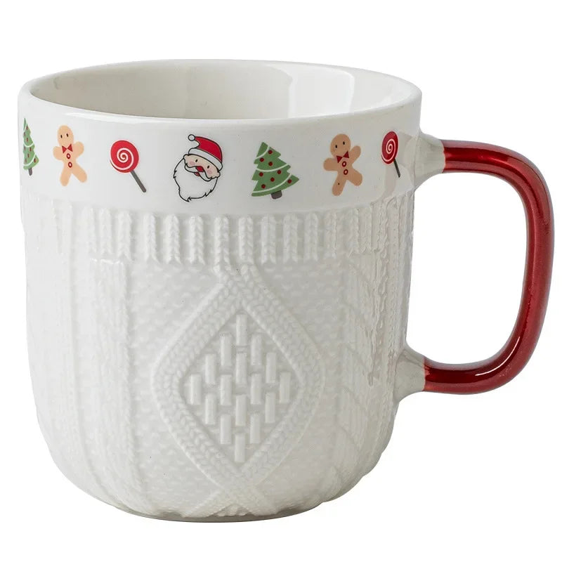 2Pcs/Set 12oz Ceramic Espresso Cups Porcelain Coffee Mugs Set for Tea Latte Cafe Mocha Couple Cozy Sweater Cups Christmas Gift L