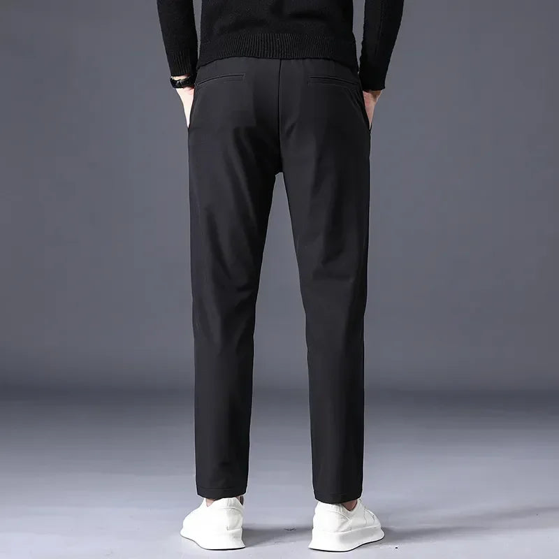 Spring Summer Thin Men's Business Casual Pants High Elastic Jogger Slim Straight Korean Brand Trousers Clothes Black Gray Blue - Free Items Weekend. (50% off).