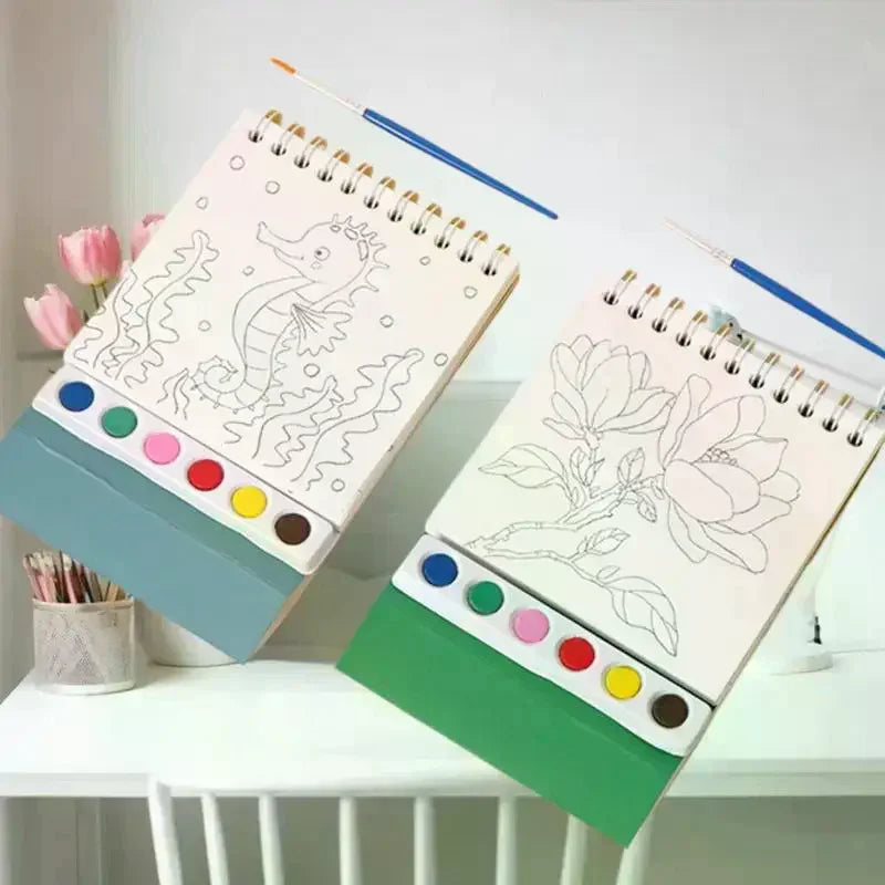 DIY Watercolor Painting Workbook; Inbuilt Paint and Stand-Alone Desktop Decor- Crafting Set
