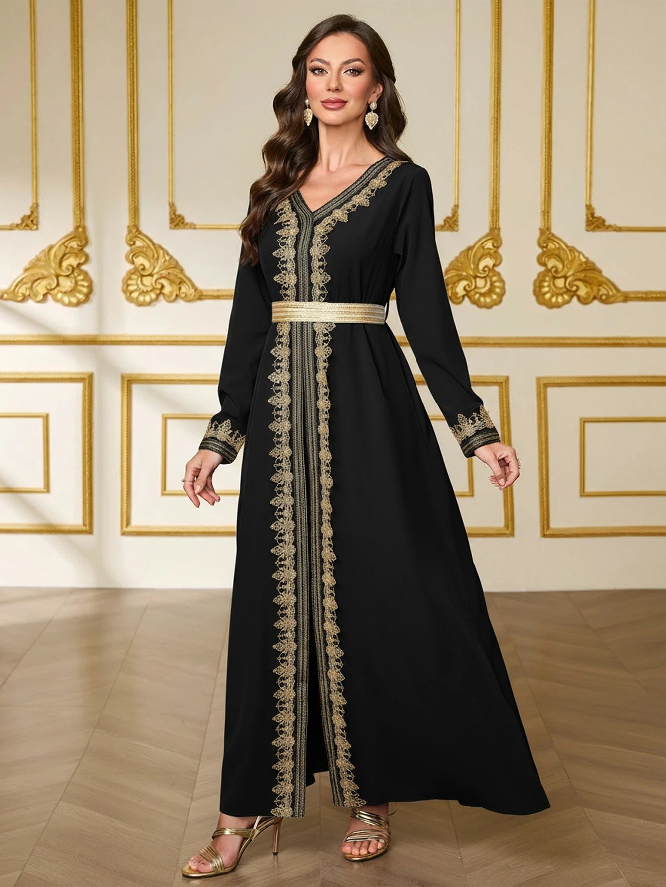 Kaftan Dress for Women Arabic Islamic Dubai Robe Muslim Abayas Moroccan Floral Maxi Ramadan Prayer Clothing