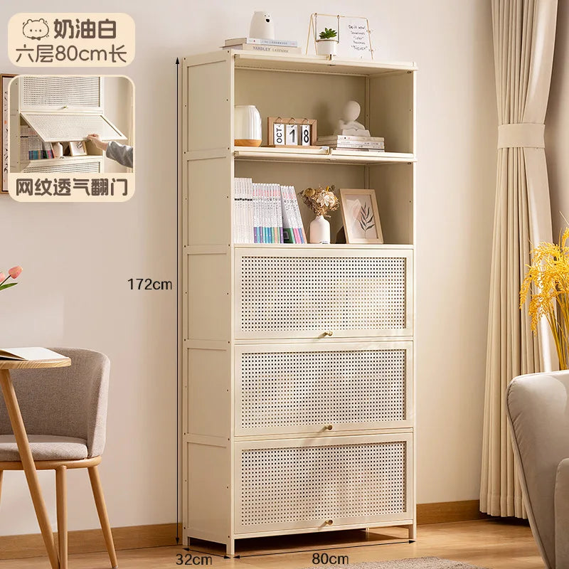 Bookshelf Bookcase Shelf with Cabinet Door Locker Integrated Lattice Cabinet Display Cabinet Floor to Floor Multi-layer Living R