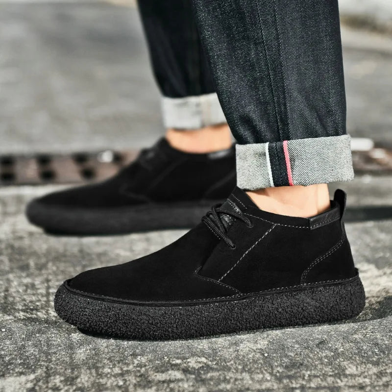 British Men Cow Suede Genuine Leather Casual Shoes Autumn New Comfortable Solid Flat Driving Shoes Man Ankle Boots Oxfords Shoes