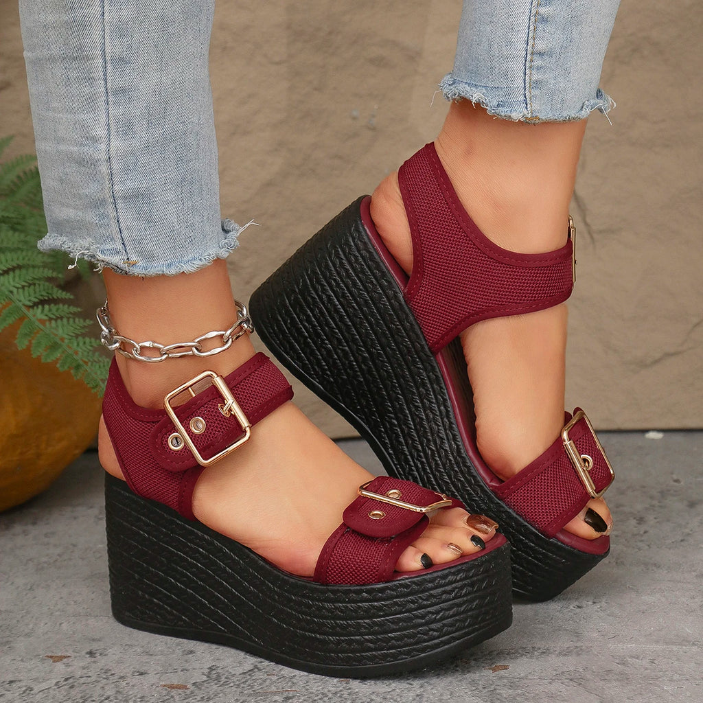 Women Wedge Sandals Thick Bottom Retro Open Toe Ladies Shoes Fashion Platform Plus Size High Heels Sandals Sandalias De Mujer - Free Item Weekend (50% off).