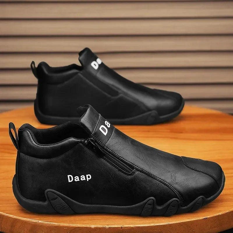Men's Leather Shoes Ankle Boots Casual Leather Loafers Zipper Comfortable Formal Flat Solid Color White Shoes Driving Moccasins