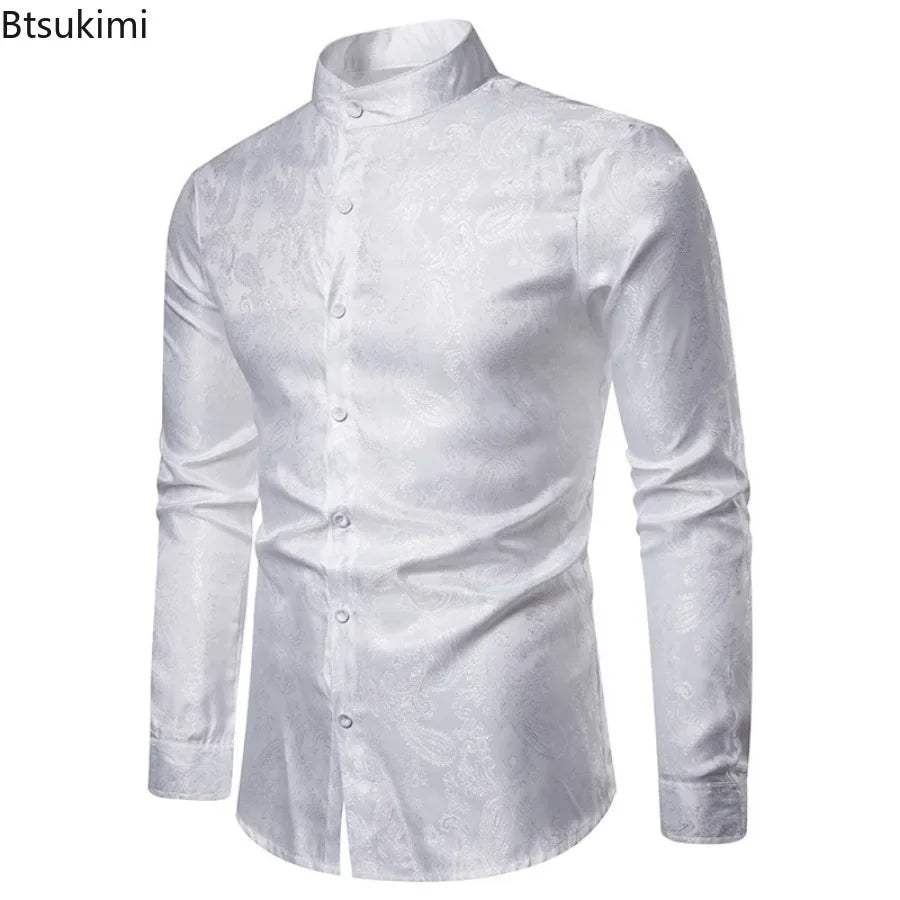 2026 New Men Fashion Medieval Floral Black Dress Shirts Stylish Long Sleeve Steampunk Shirt Men Party Club Bar Social Shirt Male