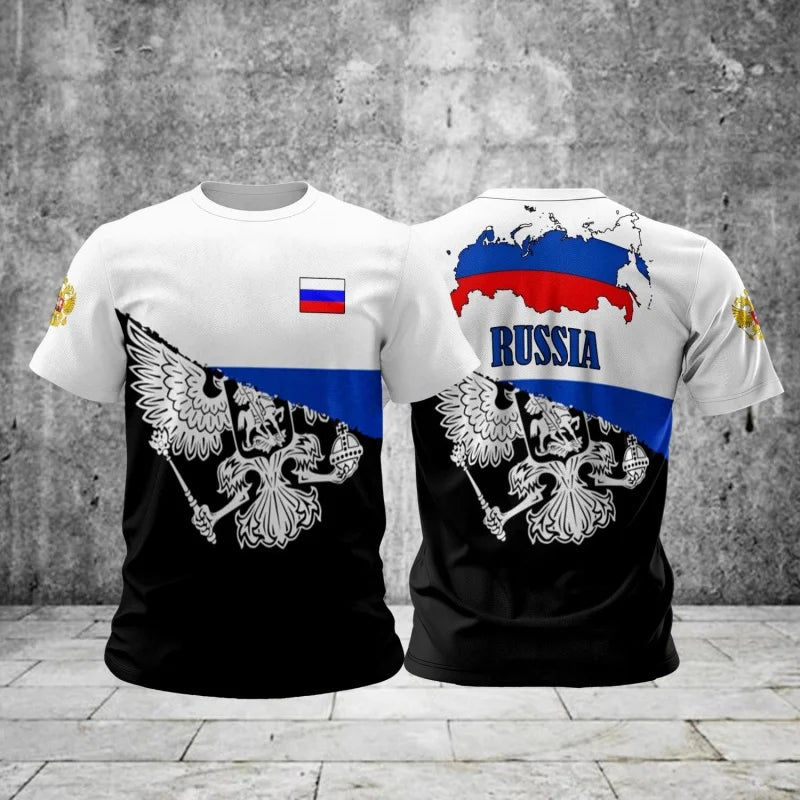 Russia Flag Map Pattern T Shirt For Men National Emblem 3D Printed T-Shirts Summer Casual Round Neck Tees Loose Short Sleeve Top