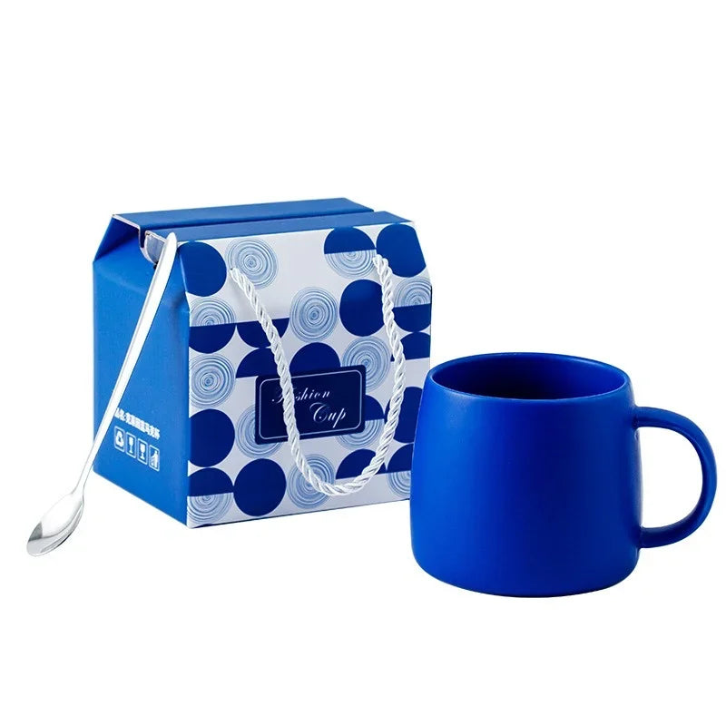 500ml Ceramic Mug Gift Package Blue Coffee Cup Creative design Splash ink Breakfast Oatmeal Cup Festival Gift Porcelain Mug