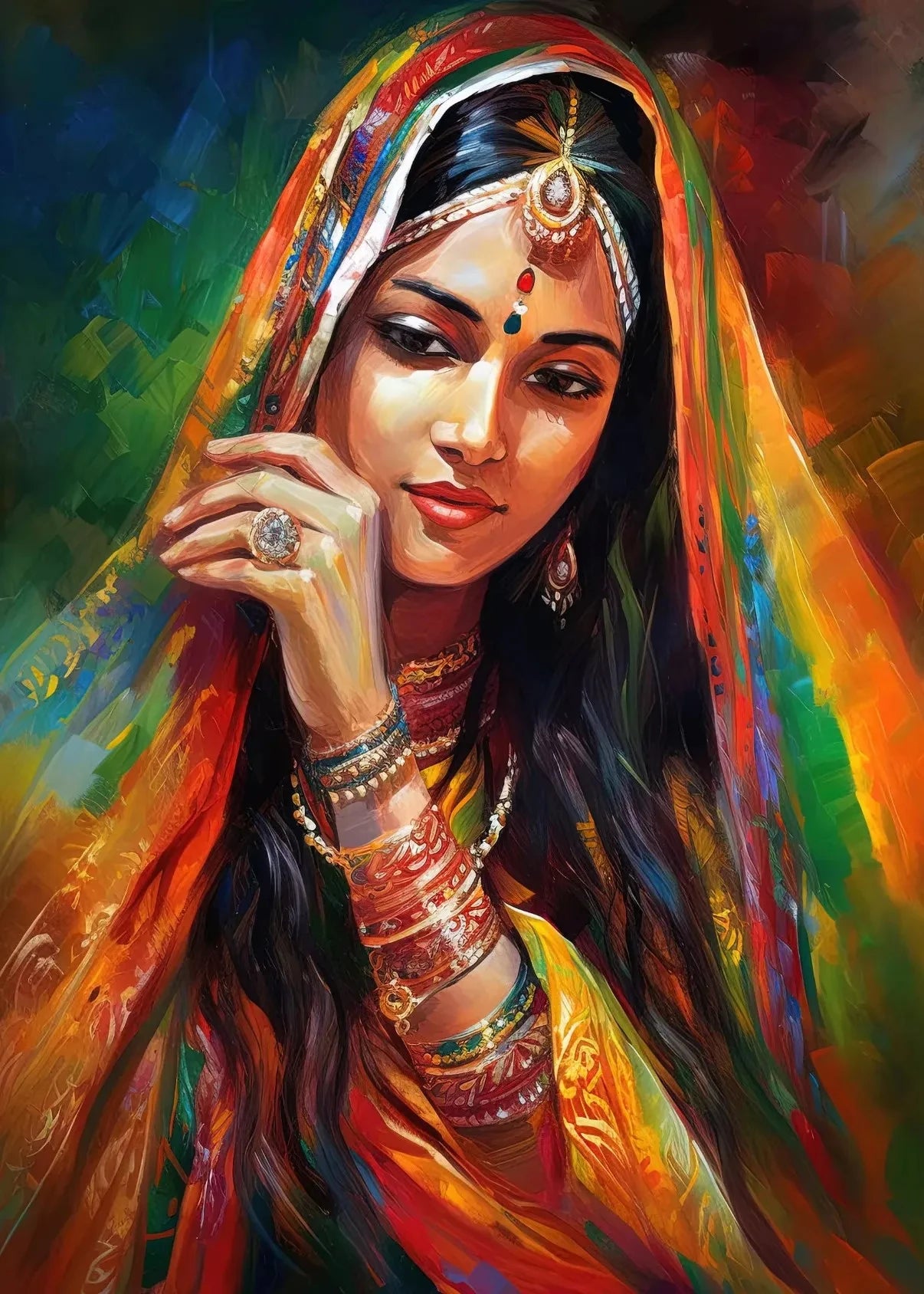 Indian Woman Dance Poster Vintage Traditional Beautiful Indian Woman Art Canvas Painting Wall Print Picture Room Home Decor - Free Item.