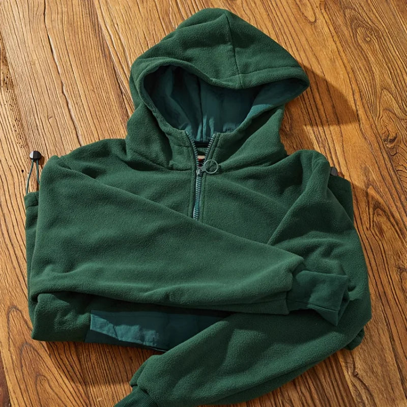 Men's Retro Half-Zip Reversible Fleece Sweater with Hoodie for Autumn/Winter