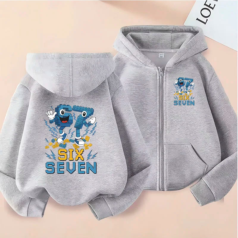 Children's Funny 67 Brainrot Zip Up Sweatshirts Six Seven Hoodies Clothes Kid Girl Boy Zipper Hoody Baby Casual Fashion Tops