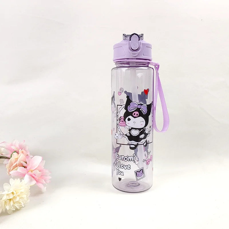 800ML Cartoon Hello Kitty Transparent Pop-up Spout Water Cup Hand-held Strap Anti-fall Kettle Portable Outdoor exercise SpaceCup
