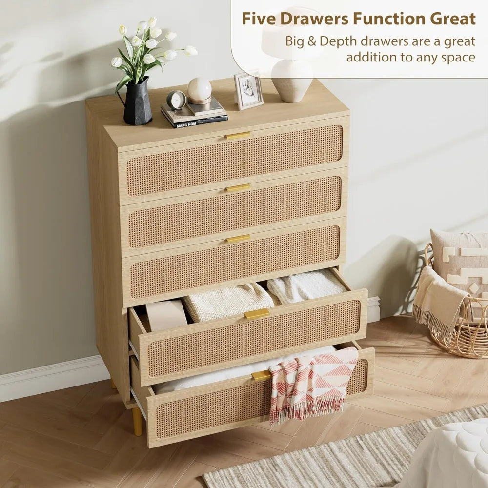 5 Drawer Dressers for Bedroom, Tall Dresser with Deep Drawers, Large Chest of Drawers for Closet with Wide Top