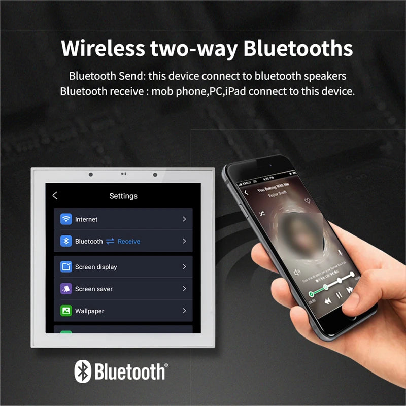 Smart Home Touch Screen 4 Inch Android 11 bluetooth audio in Wall Amplifier Alexa Voice Control Background Music Ceiling Speaker